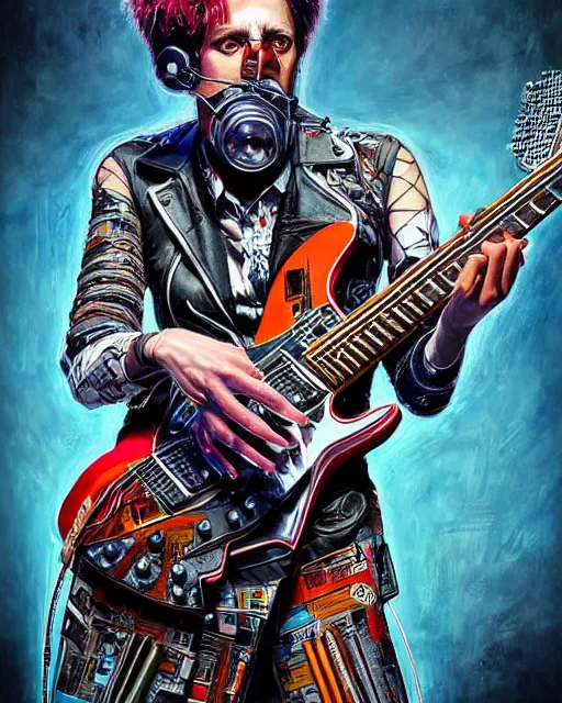 Prompt: a portrait of an anthropomorphic cyberpunk woolf shredding an electric guitar by sandra chevrier, by jon foster, detailed render, tape deck, epic composition, cybernetics, 4 k realistic, cryengine, realistic shaded lighting, sharp focus, masterpiece, by enki bilal