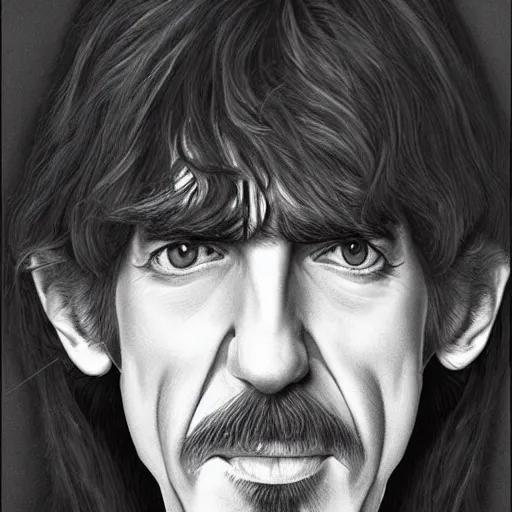 Prompt: Caricature portraits done of George Harrison, realistic, hyperrealistic, very realistic, highly detailed, very detailed, extremely detailed, detailed, oil painting, digital art, trending on artstation