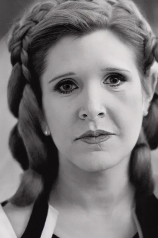 Prompt: Carrie Fisher from Star Wars, up close