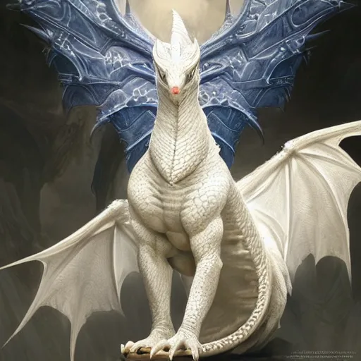 Image similar to Perfectly-centered portrait-photograph of a real life white dragon from heaven, lifelike, super highly detailed, professional digital painting, artstation, concept art, Unreal Engine 5, Photorealism, HD quality, 8k resolution, cinema 4d, 3D, beautiful, cinematic, art by artgerm and greg rutkowski and alphonse mucha and loish and WLOP
