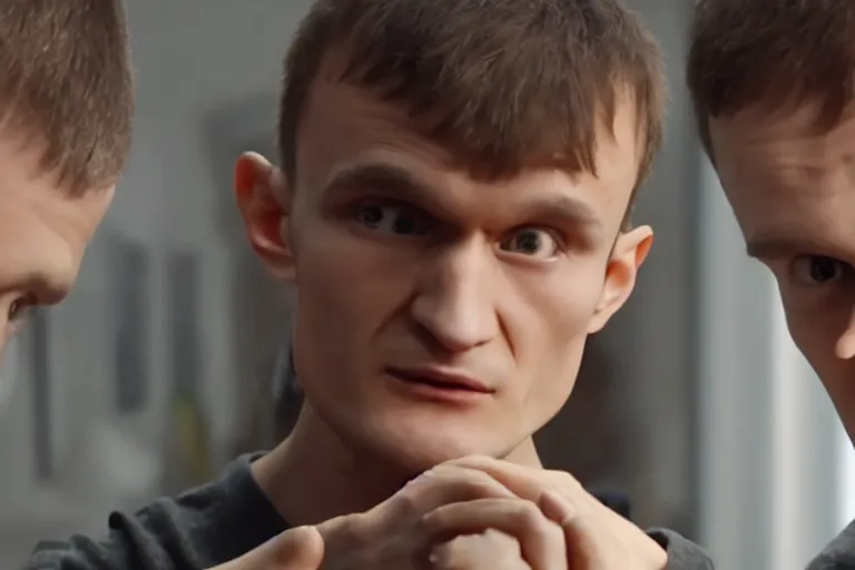 Image similar to vitalik buterin merging ethereum, movie still, cinematic, 8 k, hd