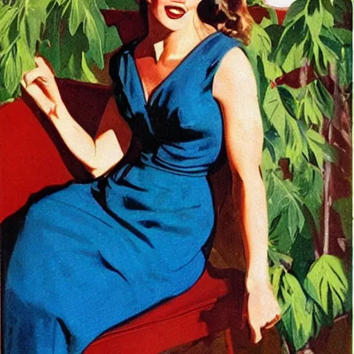 Image similar to “Jennifer Garner portrait, color vintage magazine illustration 1950”