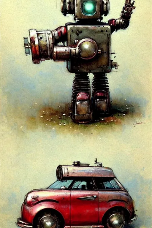 Image similar to adventurer ( ( ( ( ( 1 9 5 0 s retro future robot android teddy wagon. muted colors. ) ) ) ) ) by jean baptiste monge!!!!!!!!!!!!!!!!!!!!!!!!! chrome red