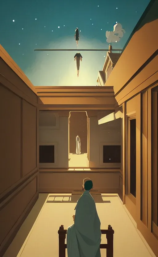 Prompt: heavens office, surreal illustration, by atey ghailan and escher and edward hopper