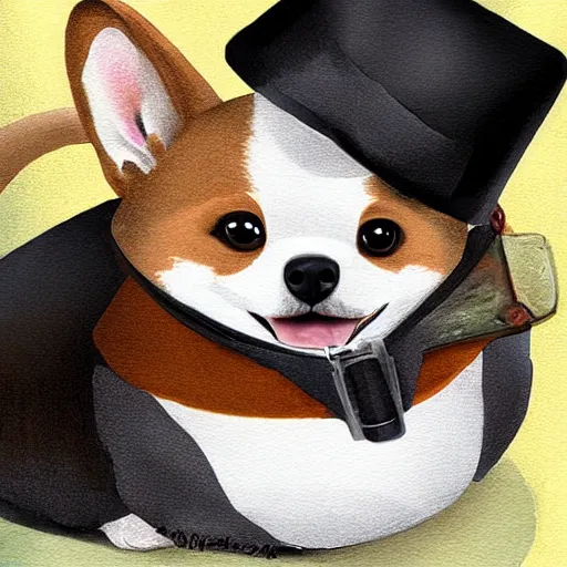 Prompt: A cute corgi Sherlock Holmes solving a crime, digital painting