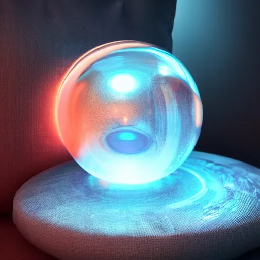 Image similar to a crystal ball placed on a pillow while glowing spirits swirl around it, made by stanley artgerm lau, wlop, rossdraws, artstation, cgsociety, concept art, cgsociety, octane render, trending on artstation, artstationhd, artstationhq, unreal engine, 4 k, 8 k,