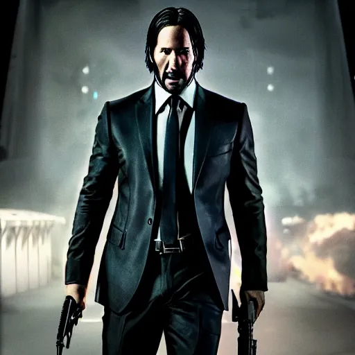 Image similar to john wick in call of duty warzone 4k, high detail, high-resolution photograph, professional photography, ultra-detail