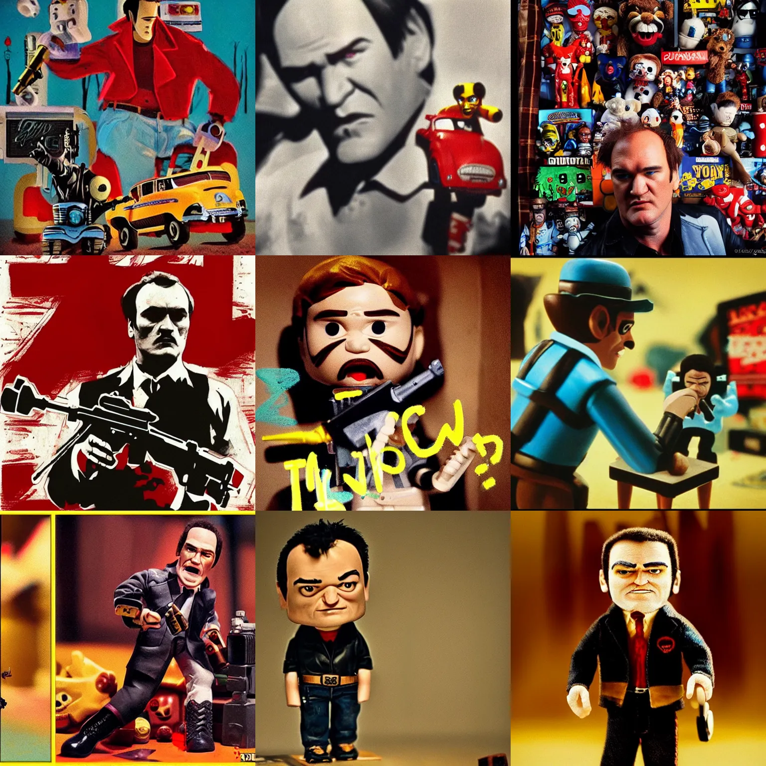 Prompt: toys comming to life, artist :'quentin tarantino ', fear inspiring, cinematic still,