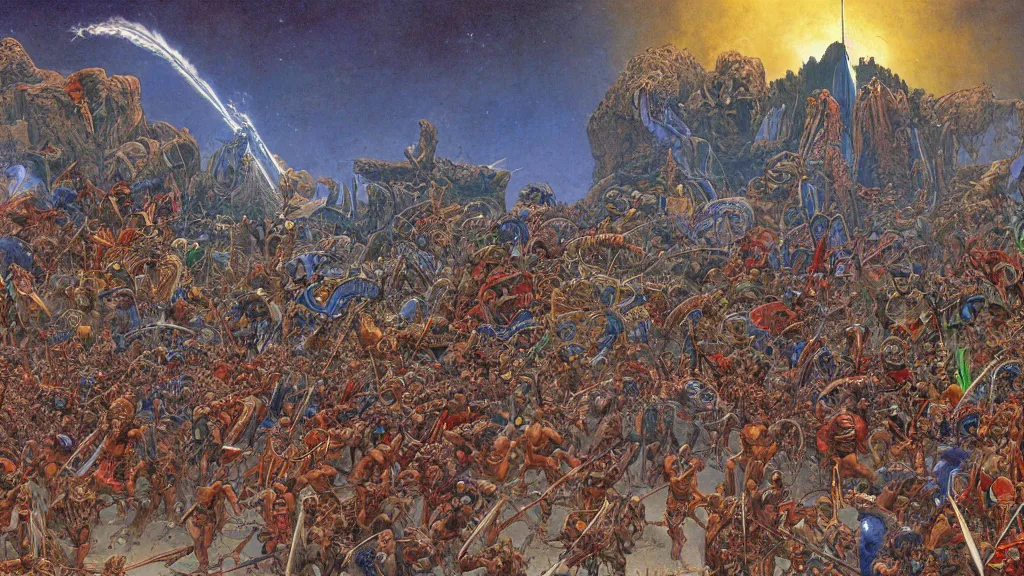 Image similar to A highly detailed panorama of the Sumerians fending off the Old Ones by Jean Giraud