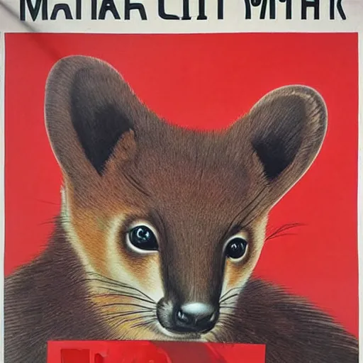 Prompt: pine marten soviet propaganda poster