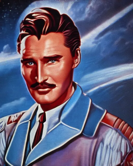 Prompt: Errol Flynn as a scientist. 1980s dystopian Soviet Russia, propaganda screens. Stephen Bliss, unreal engine, fantasy art. Faithfully depicted facial expression, perfect anatomy global illumination, radiant light, detailed and intricate environment