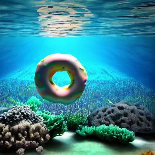 Image similar to donut under water sea , sunk deep water view , under water pictures