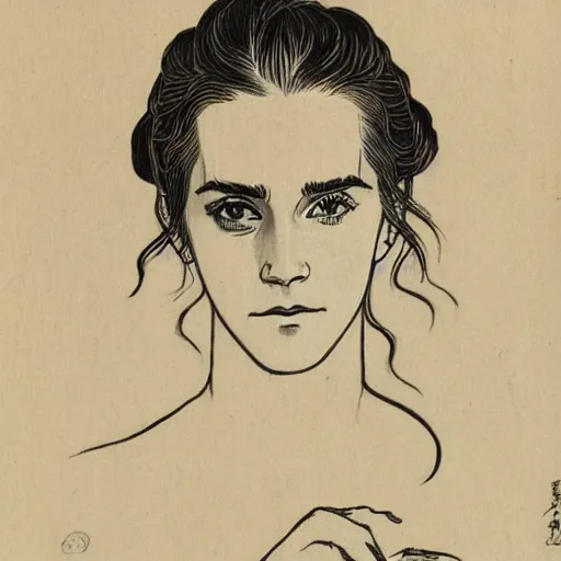 Prompt: emma watson by Hokusai