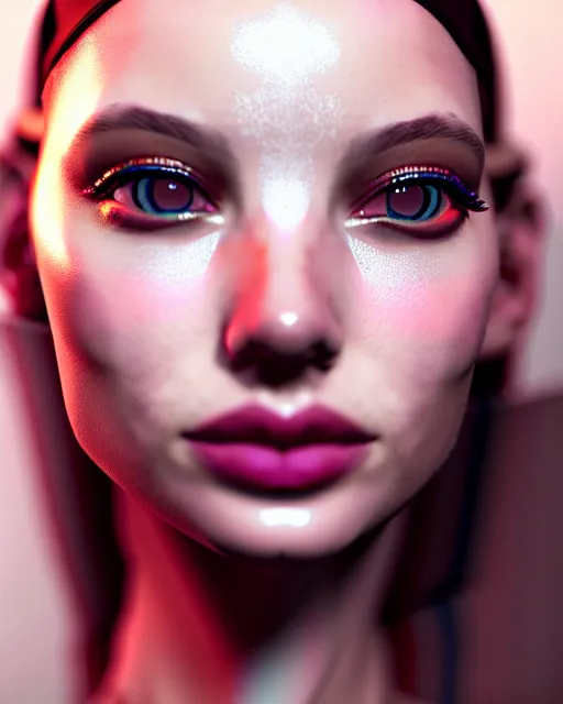 Prompt: beautiful female, attractive facial features, haze, model, intricate, symmetrical face, makeup, sephora, maybelline, studio, reflections, cinematic, filmic, vsco, concept art, artstation, elegant, model, gorgeous, vray, flim, octane render, ambient occlusion, prism details