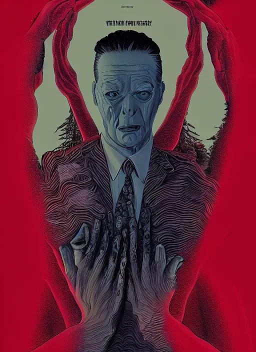 Prompt: Twin Peaks movie poster artwork by Michael Whelan and Tomer Hanuka, Rendering of Body horror, from a scene from Twin Peaks, clean, full of detail, Matte painting, trending on artstation and unreal engine