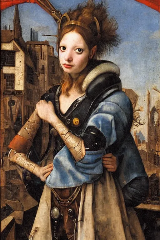 Image similar to a close - up portrait of a cyberpunk cyborg girl, by jan steen, rule of thirds