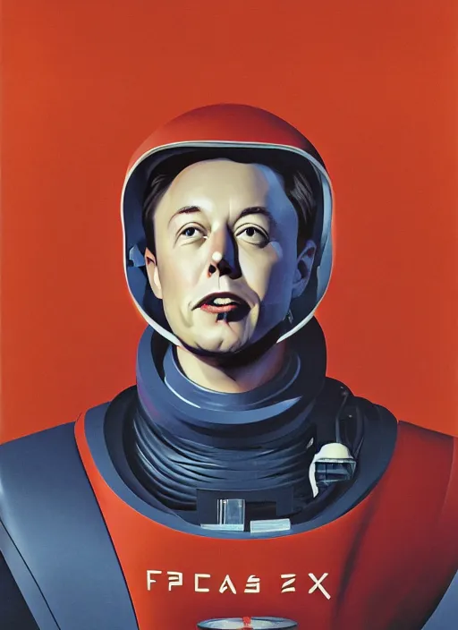 Image similar to ( ( ( portrait of elon musk ) ) ) by chesley bonestell, spacex, mars mission,