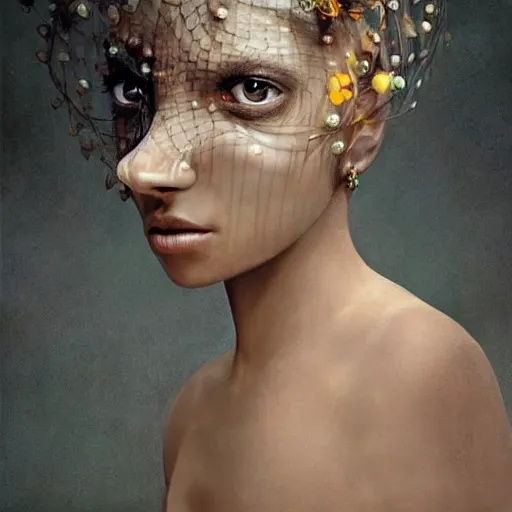 Prompt: a cluse - up shot of a brown - skinned woman wearing a luminous armor made of jelly fishes. soft. fragile. haunting eyes!! coherent face!! no makeup!! by ray caesar. by louise dahl - wolfe. by andrea kowch. surreal photography