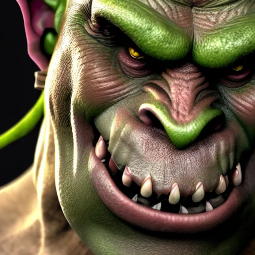 Image similar to a photorealistic portrait shot of a fantasy orc