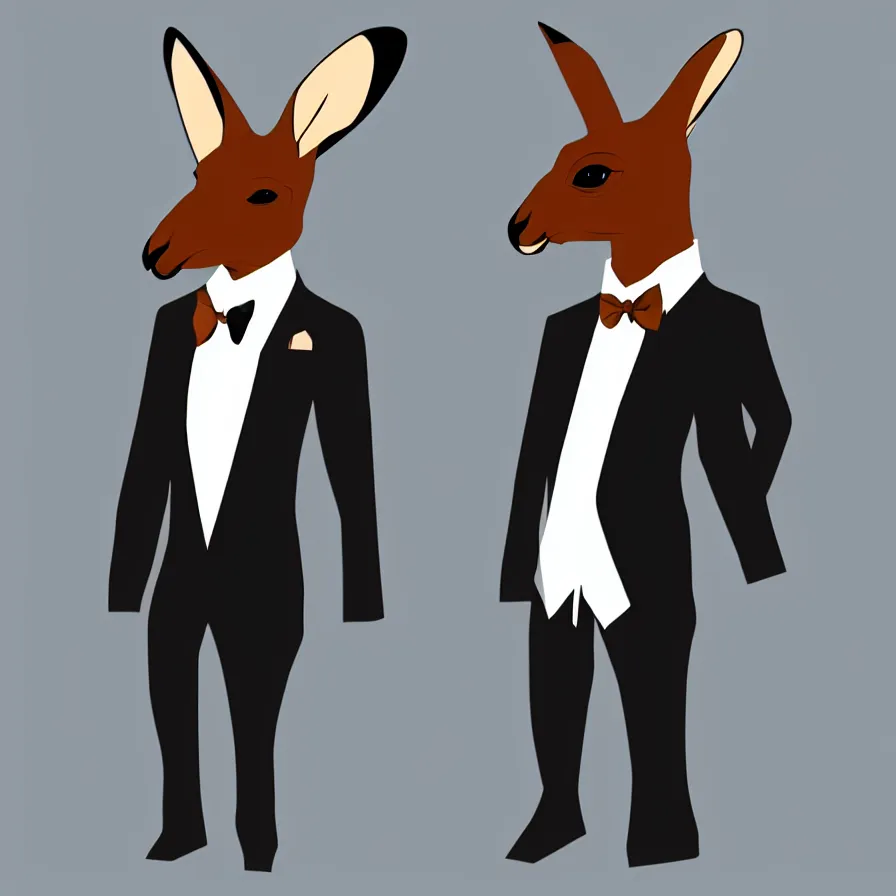 Image similar to spy kangaroo, in a strict suit with bowtie, avatar image, digital art, minimalism