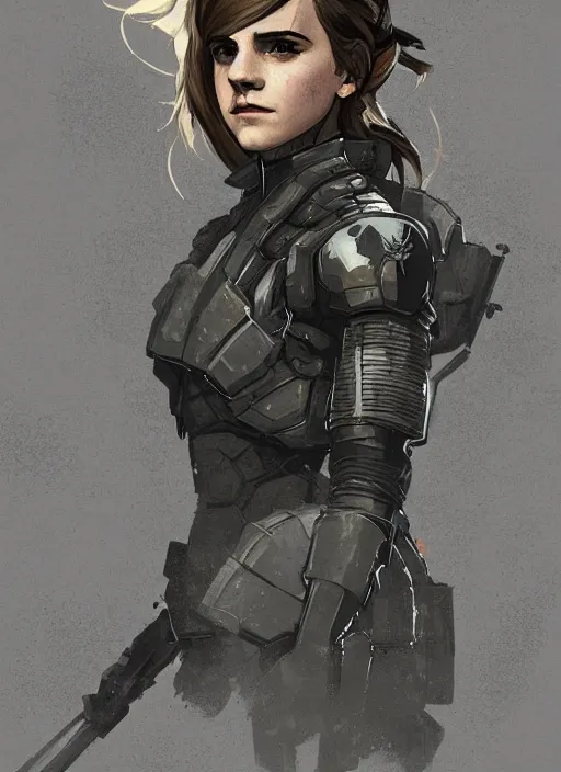 Prompt: emma watson wearing metal gear armour art by Hokusai by greg rutkowski by wlop high detail comic sharp vector lineart dramtic lighting artstation by trevor henderson by ross draws cinematic dramatic