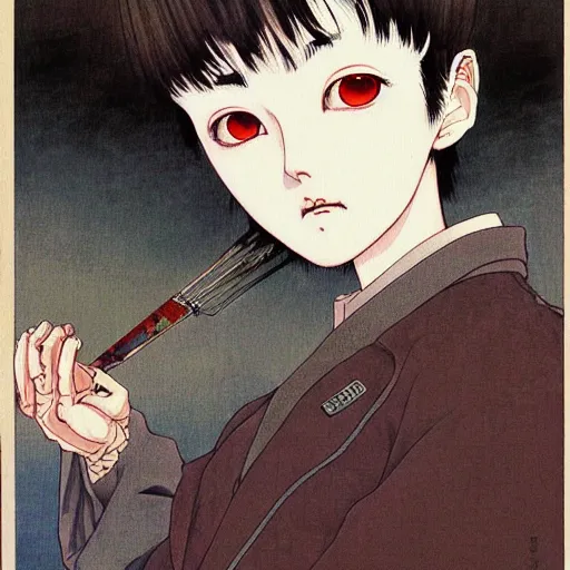 Image similar to prompt: Portrait painted in Miyazaki color style drawn by Katsuhiro Otomo and Takato Yamamoto, inspired by Fables, china doll face, smooth face feature, intricate oil painting, high detail, sharp high detail, manga and anime 2000