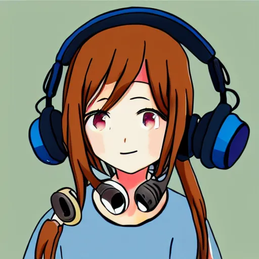 Prompt: an anime girl wearing headphones in the style of takashi murakami