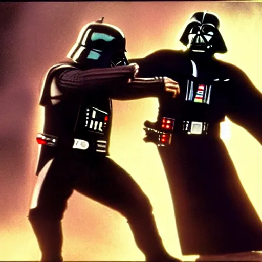 Prompt: darth vader fighting hulk, movie still