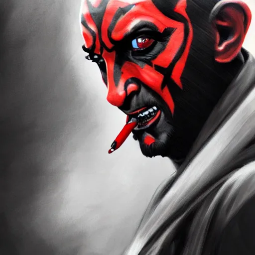 Prompt: darth maul, realistic, portrait, intricate, detailed, volumetric lighting, scenery, digital painting, highly detailed, artstation, sharp focus, illustration, concept art, ruan jia, steve mccurry