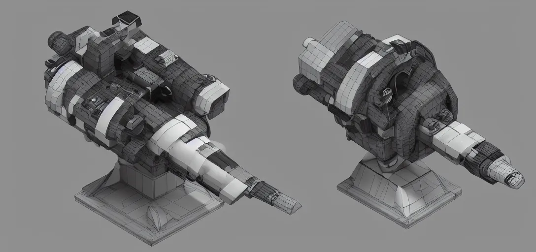 Prompt: Isometric 3d high octane render of a ta turret from Portal 2 Game
