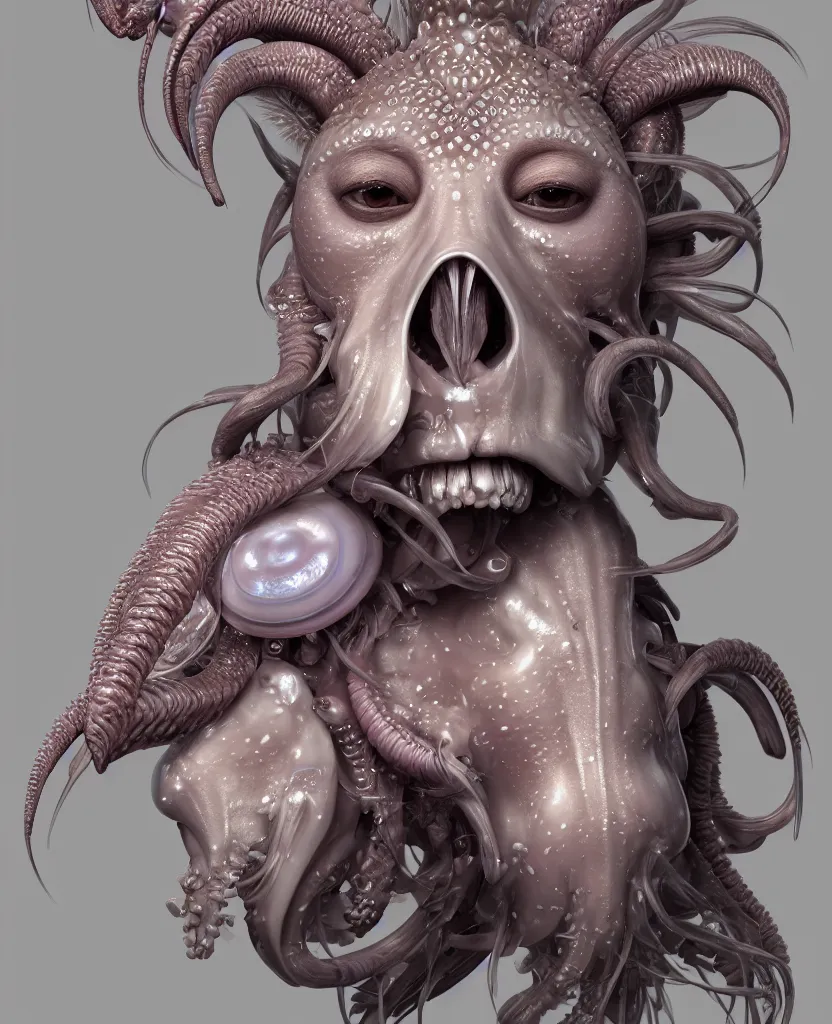 Image similar to goddess princess face close-up portrait ram skull. hard surface modelling zbrush and octane render. jellyfish phoenix head, nautilus, orchid, skull, betta fish, bioluminiscent creatures, intricate artwork by Tooth Wu and wlop and beeple. octane render, trending on artstation, greg rutkowski very coherent symmetrical artwork. cinematic, hyper realism, high detail, octane render, 8k