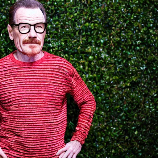 Prompt: bryan cranston dressed as where's waldo, hd 4 k photo