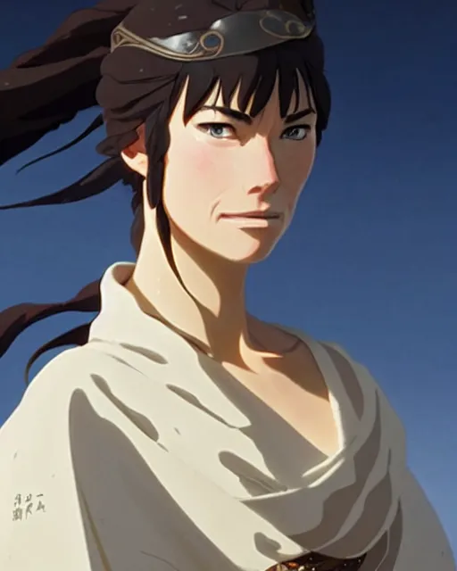 Image similar to azctec warrior, young lena headey, finely detailed perfect face, exquisite details, fire magic, mid view, design on a white background, by studio muti, greg rutkowski makoto shinkai takashi takeuchi studio ghibli