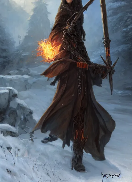 Prompt: blackflame friede holding is scythe of frost by vladimir volegov and alexander averin and peder mørk mønsted and ross tran and raphael lacoste