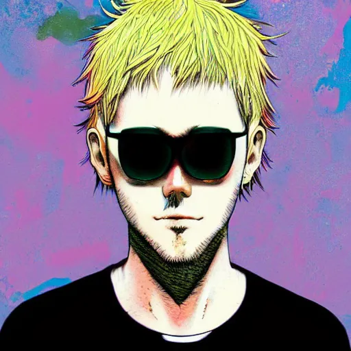 Prompt: a portrait of blonde male by inio asano, beeple and james jean, hiroyuki takahashi color scheme, digital art