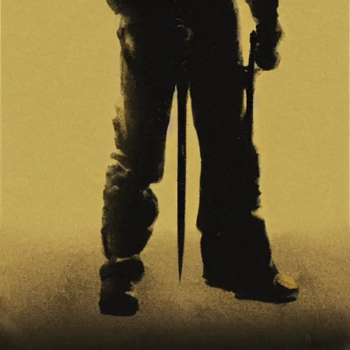 Image similar to a shadowy men standing while holding his sword 2 d