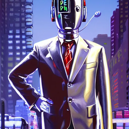 Image similar to Portrait of pee-wee herman as a chrome cyborg, city street at night, highly detailed, digital painting, artstation, concept art, illustration, dramatic lighting, art by syd mead and hajime sorayama