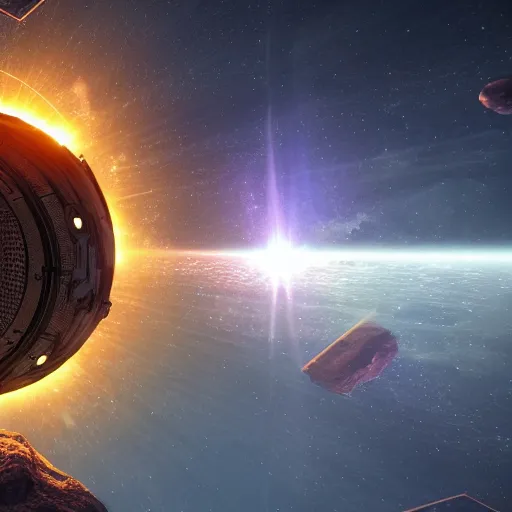 Prompt: dyson sphere in space, holes intricate abstract, unreal engine tech demo, golden hour