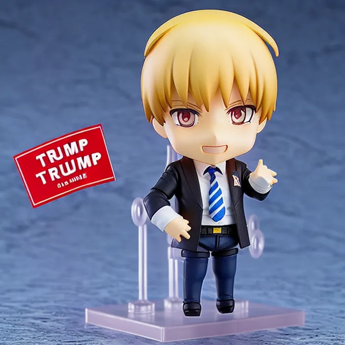 Image similar to An anime Nendoroid figurine of Donald Trump, fantasy, figurine , product photo