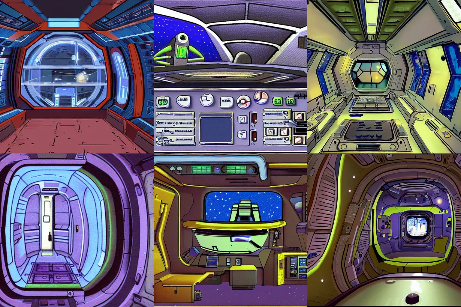 Prompt: inside a spaceship, from a space themed point and click 2D graphic adventure game, made in 1999, high quality graphics