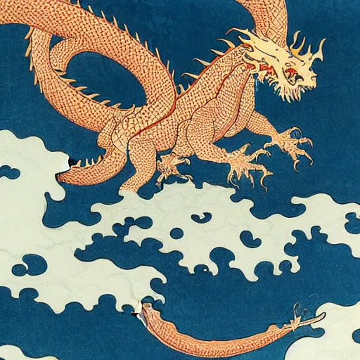 Prompt: a fractal dragon by hokusai, by james jean, by bosch