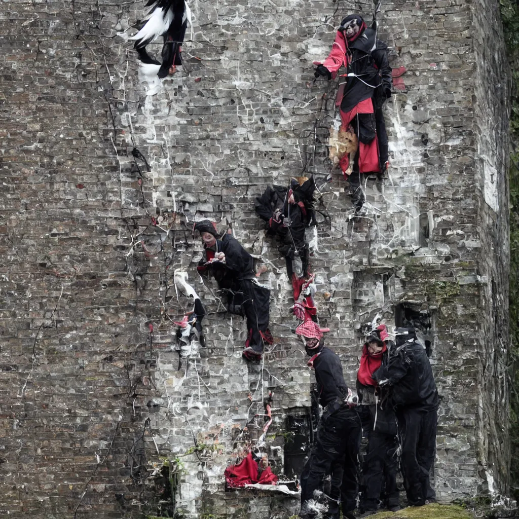 Image similar to popped out a chimney, wrapping its fangs around either a magpie or a tv aerial. people were hounding their coworkers into sponsoring their suicides, to raise money for the samaritans.