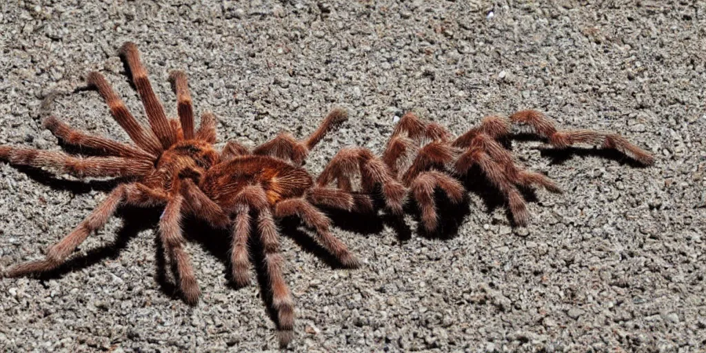 Image similar to A big tarantula on the flat belly of a teenage redhead sleeping during a heatwave