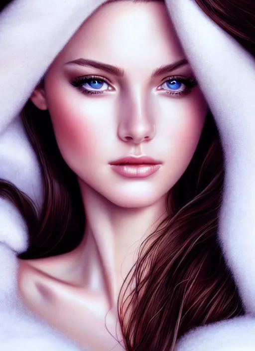 Prompt: a gorgeous female photo, professionally retouched, soft lighting, realistic, smooth face, full body shot, torso, dress, perfect eyes, wide angle, sharp focus on eyes, 8 k high definition, insanely detailed, intricate, elegant, art by marc hill and artgerm, snowy winter