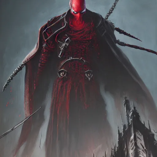 Prompt: Red Skull, Bloodborne boss, matte painting, detailed, Bloodborne, oil on canvas