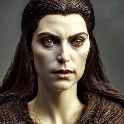 Image similar to photo taken of an epic intricate, ultra detailed, super realistic bust of a majestic gracious regal aristocratic brunette female vampire created by weta workshop, menacing, some zoomed in shots, photorealistic, sharp focus, white wall, extremely cold blueish colour temperature, 3 5 mm, f 1. 4, golden ratio