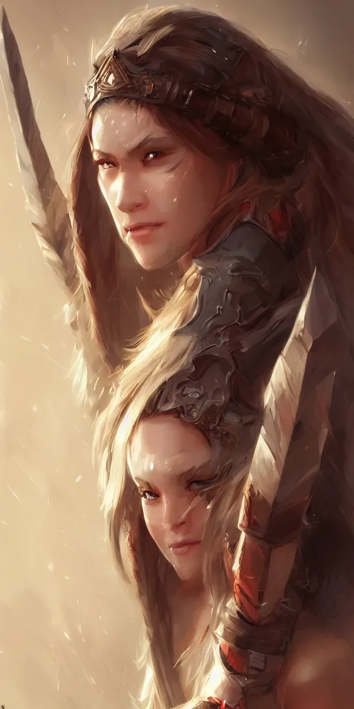 Prompt: head and shoulders focus portrait of a barbarian female high quality focus by wlop and rossdraws