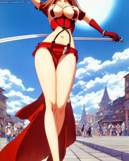 Image similar to pinup photo of asuna from sao in the crowded square of the city, asuna by a - 1 pictures, by jean giraud, kezie demessance, gil elvgren, james jean, enoch bolles, glossy skin, pearlescent, anime, very coherent, sao style anime, flat