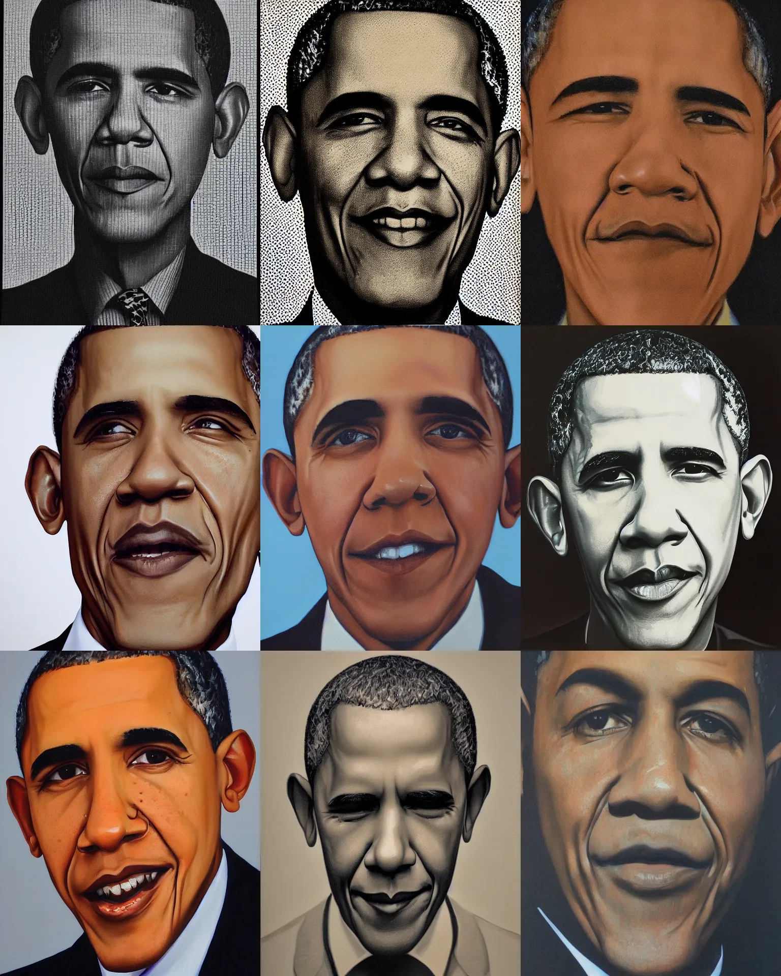 Prompt: A painting of Obama by Chuck Close