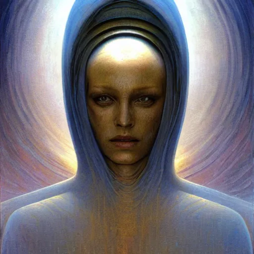 Prompt: sci - fi portrait of bene gesserit order sister by jean delville and beksinski, intricate, hyperealistic, photoreal, 8 k resolution, highly detailed, proffesional illustration